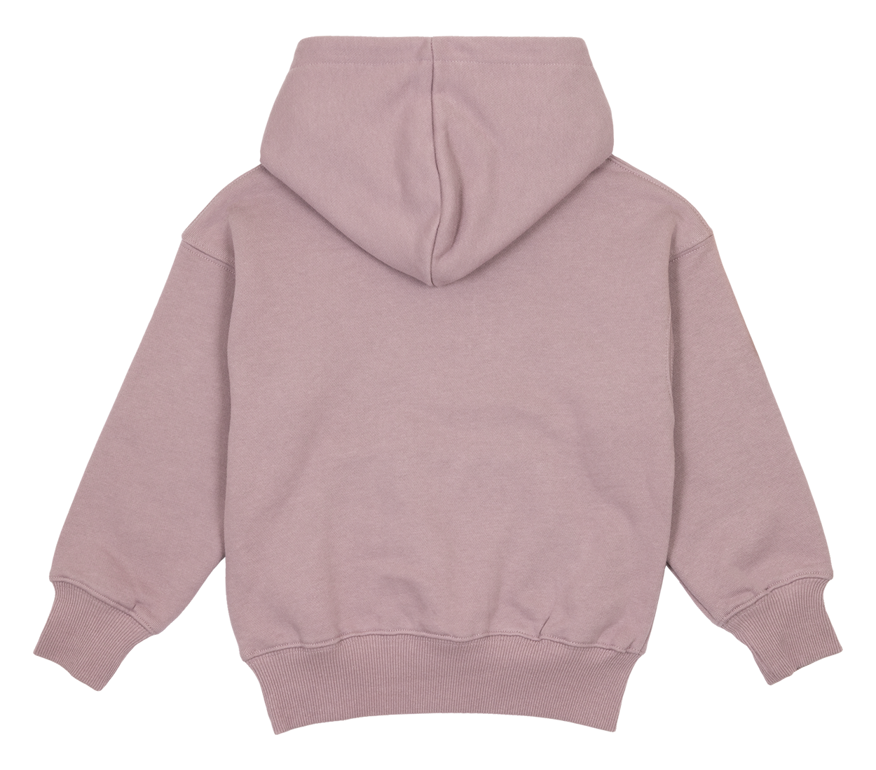 Cozy mauve hooded sweatshirt for kids, featuring a classic design with a soft finish and ribbed cuffs.