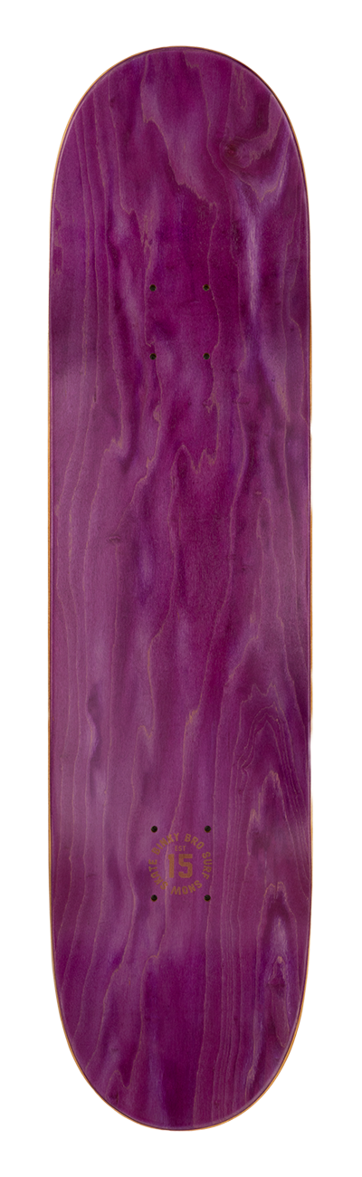 Purple wood skateboard deck featuring a smooth finish and minimalistic design, ideal for stylish young skaters.