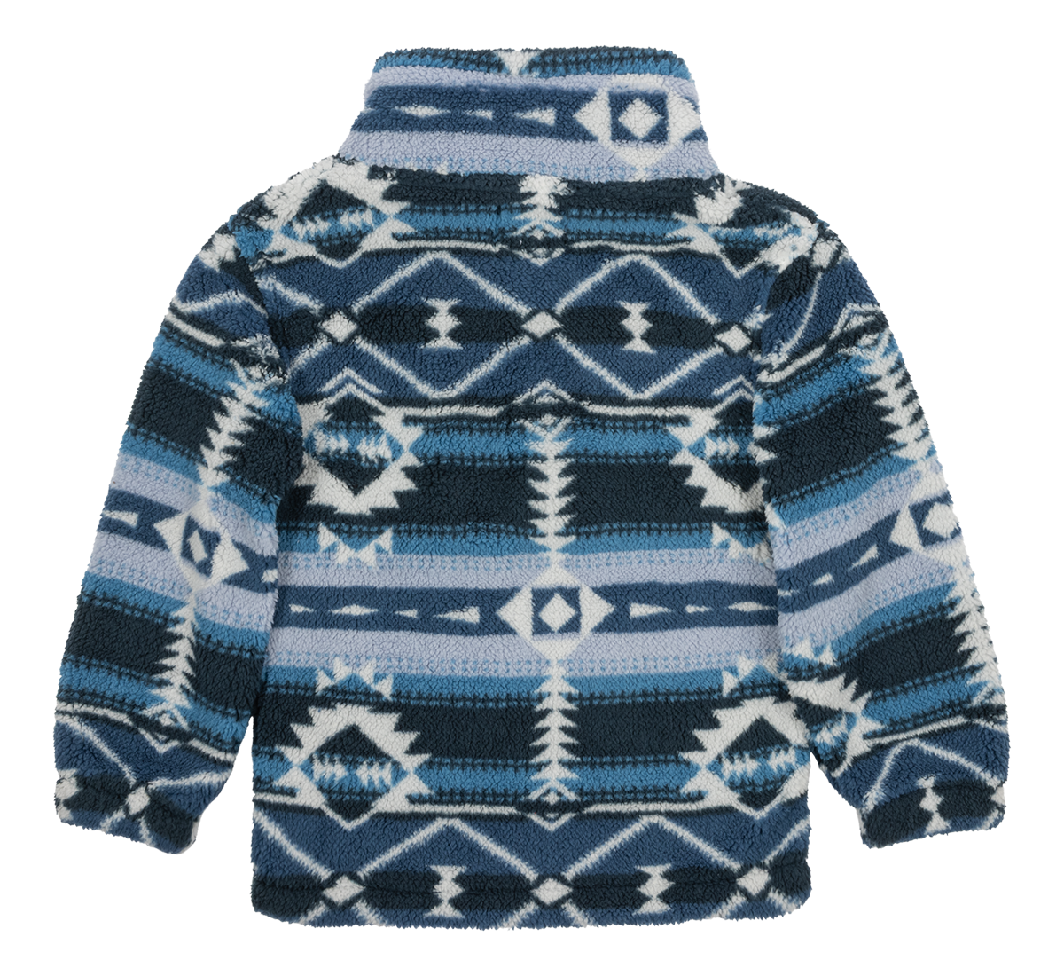 Cozy luxury fleece jacket featuring a blue and white geometric pattern, perfect for infants and toddlers.