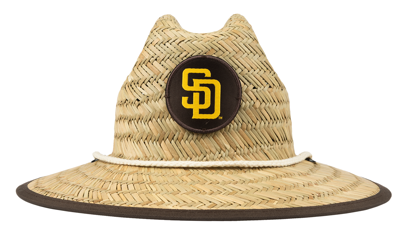Stylish straw sun hat featuring a San Diego Padres logo, perfect for kids who love outdoor adventures.