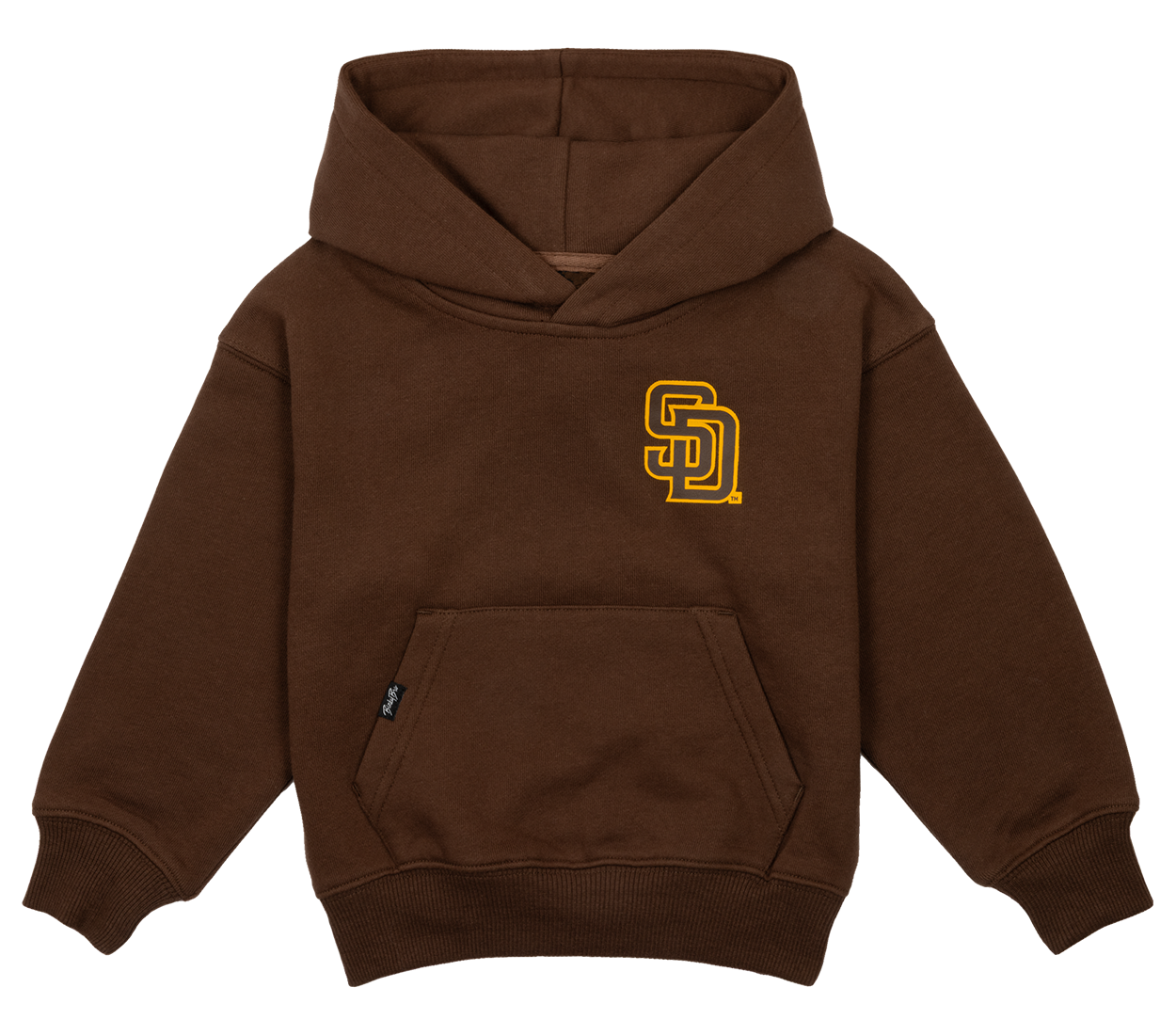 Brown Padres Friar hoodie featuring a front pocket and embroidered logo, perfect for stylish comfort for kids.